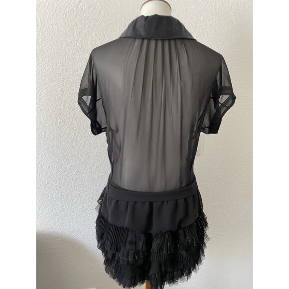 Cristina Gavioli Top  Blouse Tiered Ruffled Tie Front Black - Picture 12 of 16